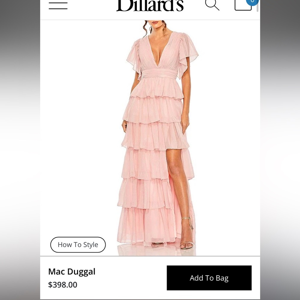 Mac Duggal V Neckline Short Flutter Sleeve Tiered Gown